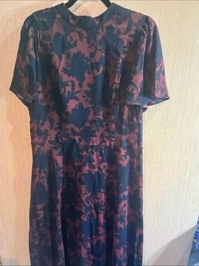 Ann Taylor Navy Dress with Burgundy Floral Accents
